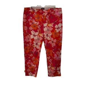 Talbots Red Floral Perfect Crop Pant Women’s 14 Cotton Comfort